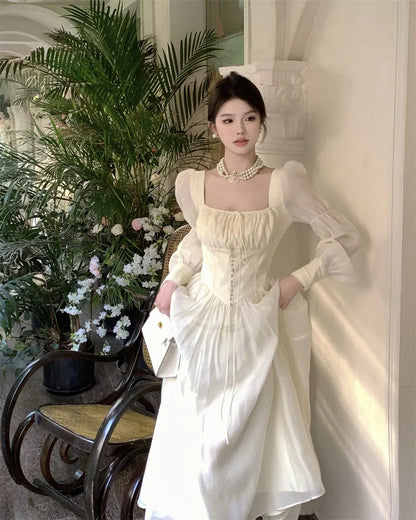 liwuka New Women Lantern Sleeve Beach Holiday Dress French Elegant Fashion Fairy Long Dresses Female Party Vestidos Robes Summer