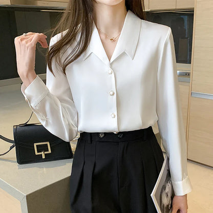 liwuka Autumn Winter Korean Stain Women's Blouse New Long Sleeve Turn-down Collar Casual Loose Office Shirts Tops Female