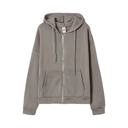 liwuka Sweatshirt Hoodie Oversize Hooded Cardigan Sweatshirts Gray Women Clothes Solid Zip Up Hoodies Autumn Women Tops Long Sleeves