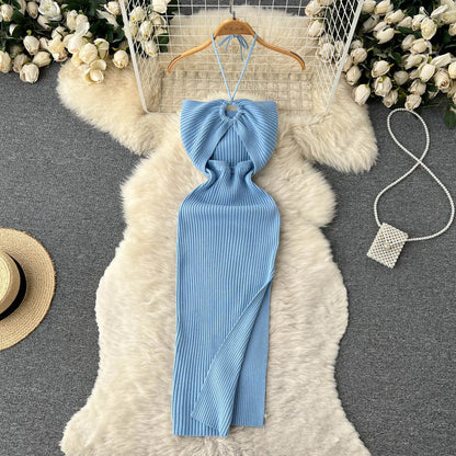 liwuka Chic Fashion Sexy Package Hips Split Knitted Summer Dress Women Slim Elastic Bodycon Party Dress Streetwear Outfits