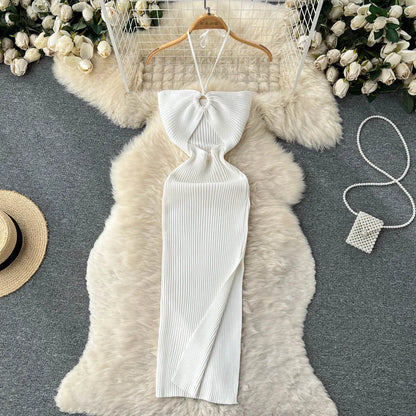 liwuka Chic Fashion Sexy Package Hips Split Knitted Summer Dress Women Slim Elastic Bodycon Party Dress Streetwear Outfits