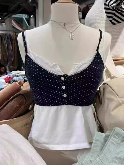 liwuka Polka Dots Adjustable Strap Camisole Women Summer Clothes 2024 Cotton Sexy 2000s Y2K Tank Top Girls Cute Kawaii Crop Top Bra