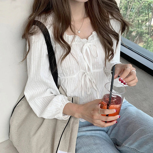 liwuka New Spring Women White Linen Cotton Blouses Girls Casual Shirt Women Long Sleeve Tops Korean Femme Soft Blusas