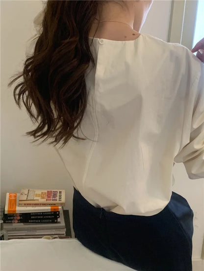 liwuka Summer Women Blouse Spring Shirt Female Woman Blouse Maxi Blusas Chiffon Casual Elegant Vintage Long Sleeve Oversize Loose White