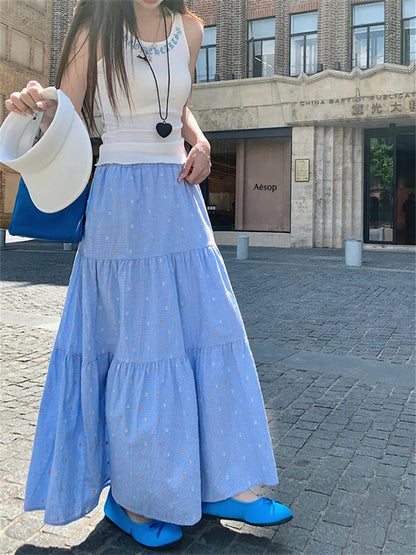 liwuka Summer Sweet Daily Skirts Women Flowers Chic Loose Elegant High Waist 2024 Streetwear Casual Sweet New Slim