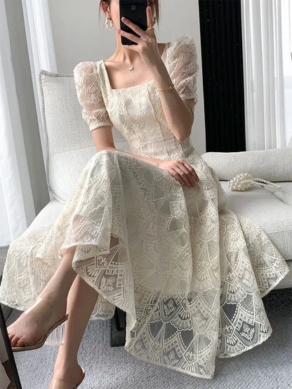 liwuka Summer French Style Women Elegant Party Midi Dress Female Fashion A Line Lady Clothes Vestidos