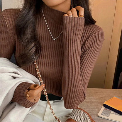 liwuka Women Sweaters Cute Button Up O-Neck Long Sleeve Pullovers Autumn Knitted Bottoming Shirts Korean Single Breasted Undercoat Tops