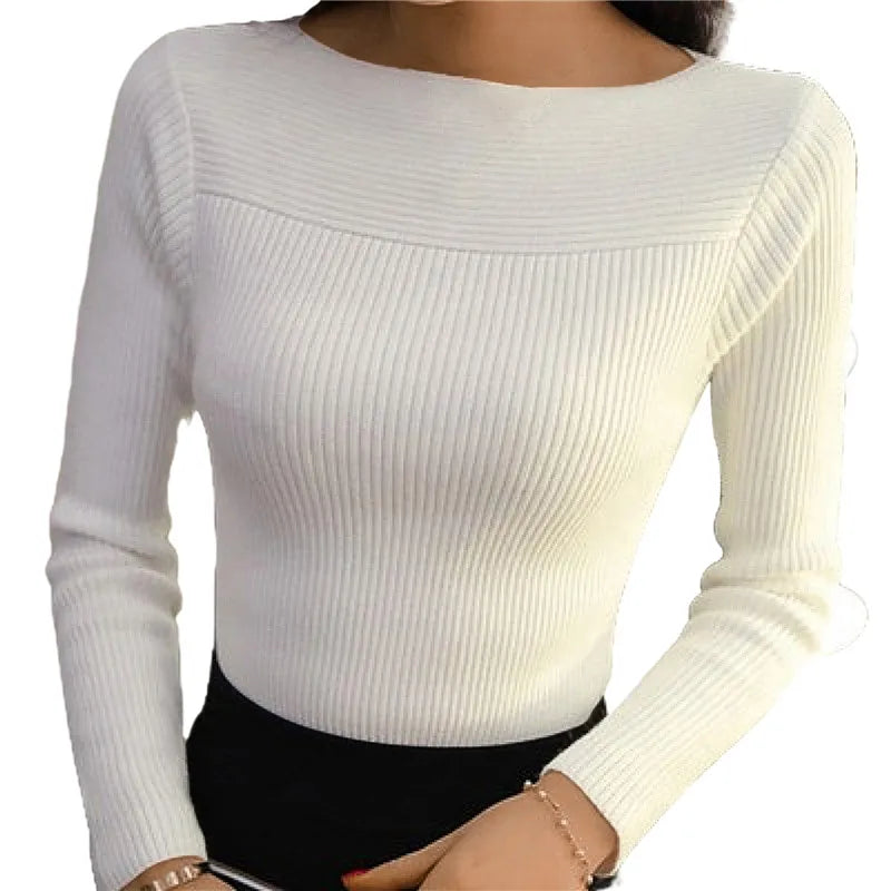 liwuka Korean Fashion Women Round Neck Sweaters Knitted Long Sleeve Pullovers Autumn Winter Bottoming Shirts Soft Inner wear Jumper Top