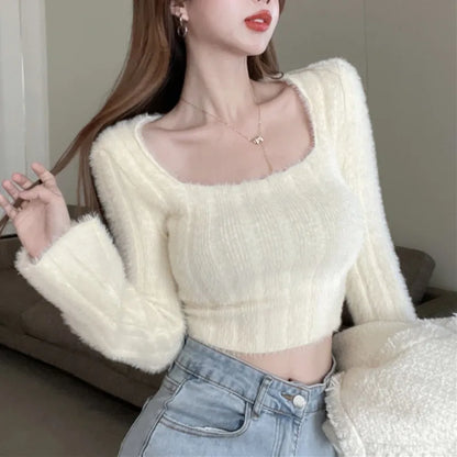 liwuka Autumn Winter Knitting Crop Tops Women Skinny Sweaters Bottom Shirts Fashion Female Long Sleeve Pullover Casual Knitted Sweater