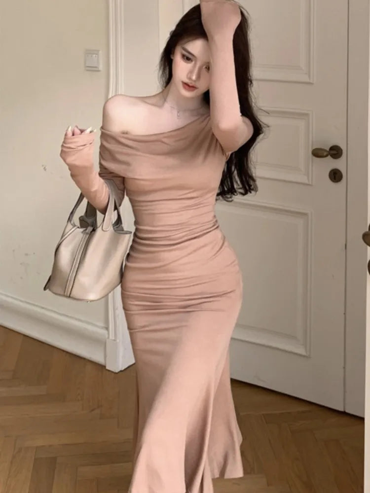 liwuka Elegant Women's Midi Dress Slash Neck Sexy Bodycon Mermaid Dresses For Women Evening Party Clothes Fashion Spring Autumn New