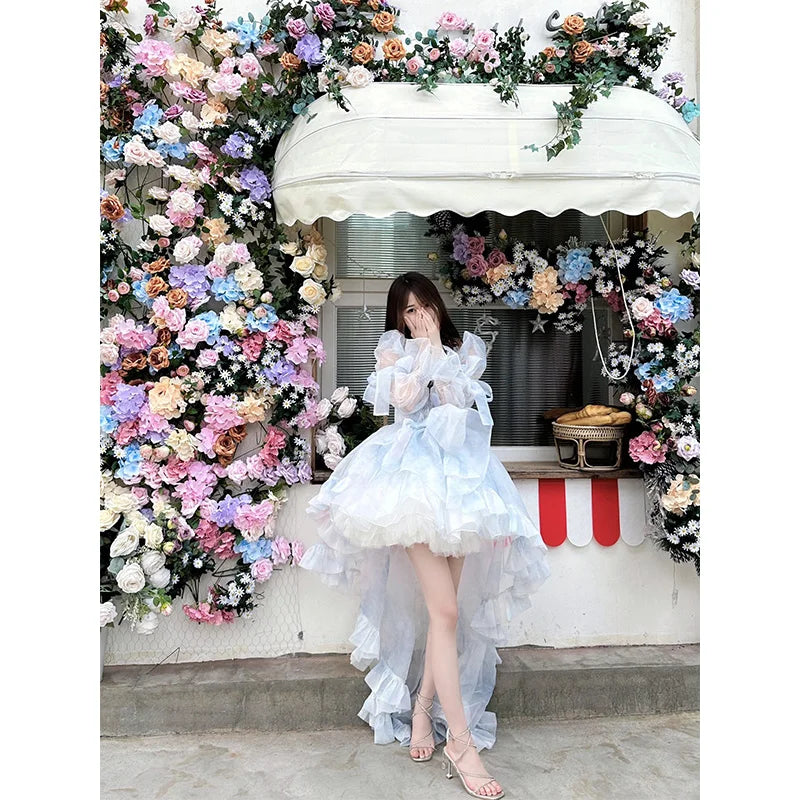 liwuka Pettiskirt Dress Fairy Super Mori Puff Sleeve Trailing Lolita Skirt Birthday Adult Ceremony for Women Summer