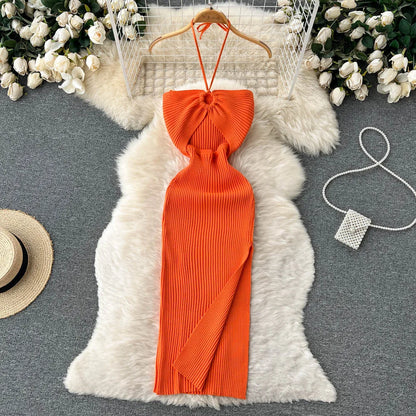 liwuka Chic Fashion Sexy Package Hips Split Knitted Summer Dress Women Slim Elastic Bodycon Party Dress Streetwear Outfits