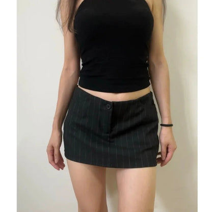 liwuka Women Black Mini Skirt 2024 Fashion Spring Ladies Low-rise Striped Skirt Female Vintage Button Safety Pants Slim Skirt