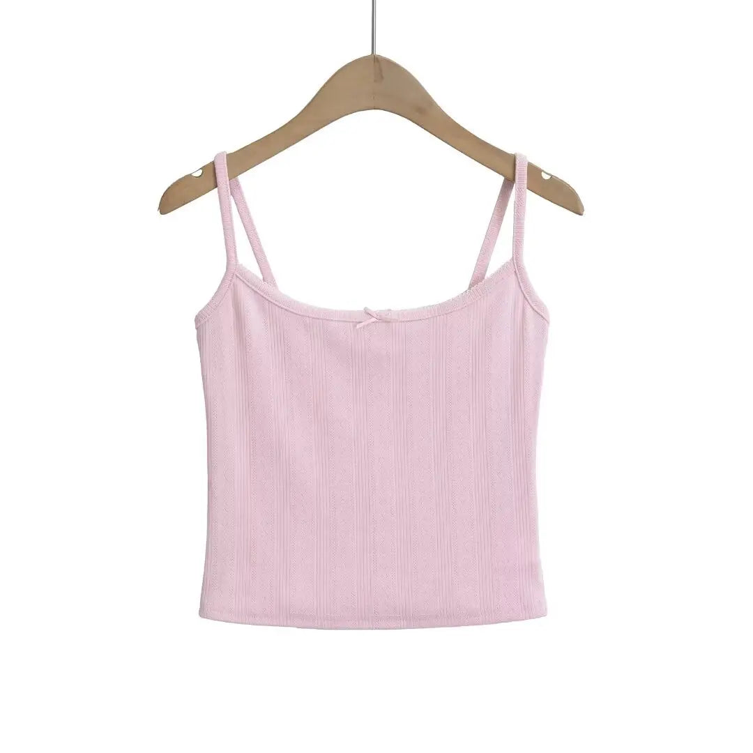 liwuka Summer Sexy Tops Women Tanks & Camis Y2k Clothes Cute Top Knitted White Crop Tops Women 2024 Front Bow Tie Camisole Top Pink