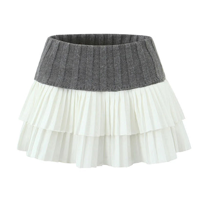 liwuka 2024 Summer Mini Skirts Women Kawaii Sweater Skirts Y2k Clothes Pleated Skirts for Woman Color Block High Waisted Skirts Knitted