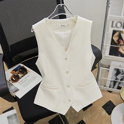 liwuka 2024 Summer New White Vest Women Chic Casual V-neck Single Breasted Sleeveless Waistcoat Elegant Fashion Office Lady Camis Tops