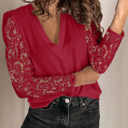 liwuka New Arrival Elegant Blouses Women Lace Tops Chic Women's Blouses Fashion Plus Size Woman Shirt V Neck Women Tops and Blouse