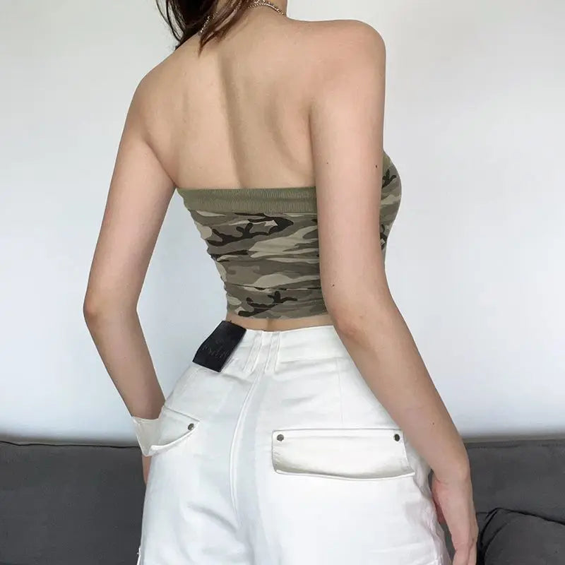 liwuka Sexy Women Streetwear Camouflage Tanks Summer Fashion Vest Lace Up Off Shoulder Female Clothing Casual New Sleeveless Crop Tops