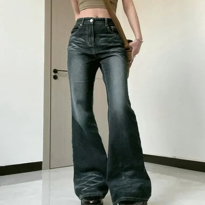 liwuka Women‘s Y2K Vintage Gothic Denim Jeans Long Pants Casual Party Street Spring Fall Wide-Legs Aesthetic 2000s Trousers