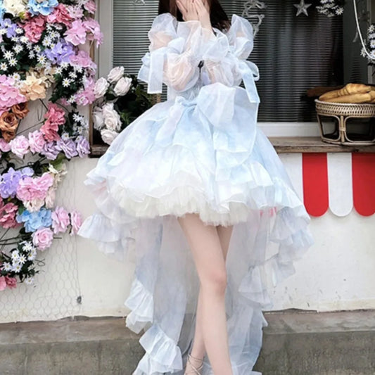 liwuka Pettiskirt Dress Fairy Super Mori Puff Sleeve Trailing Lolita Skirt Birthday Adult Ceremony for Women Summer