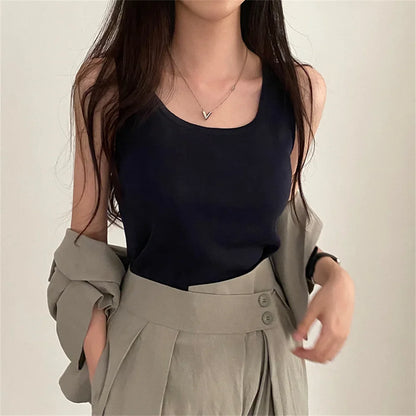 liwuka Summer Tank Tops Solid Chic All Match Sexy Loose New Sleeveless Casual Slim OL High Street Fashion Mujer Camisole