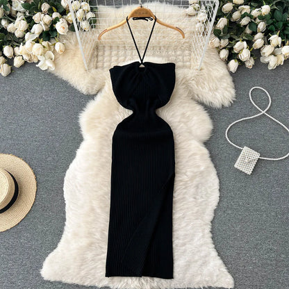 liwuka Chic Fashion Sexy Package Hips Split Knitted Summer Dress Women Slim Elastic Bodycon Party Dress Streetwear Outfits