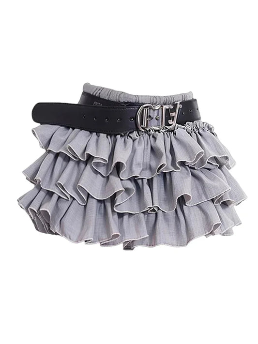 liwuka Summer Women Japanese Fashion Y2k Kpop Cyber Punk Lolita Ruffle Skirt 2000s Aesthetic E-girl Gyaru Coquette Hot Sexy Harajuku