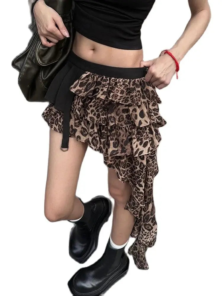 liwuka 2024 Leopard Print Half Skirt For Women's Summer Hip Covering Skirt High Waist Slim Out Sleeveless Sexy Nightclubwea Streetwear