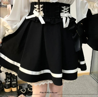 liwuka Japanese Gothic Lolita Style Mini Skirt Girls Sweet Lace Ruffles Slim Ribbon Skirt Streetwear Sexy Women Cute Y2k Party Skirts