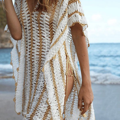 Sexy Crochet Hollow Knitted Beach Cover Up Women  New Beach Dress Female Bikini Cover Up Blouse Ladies Beachwear Swim Bather