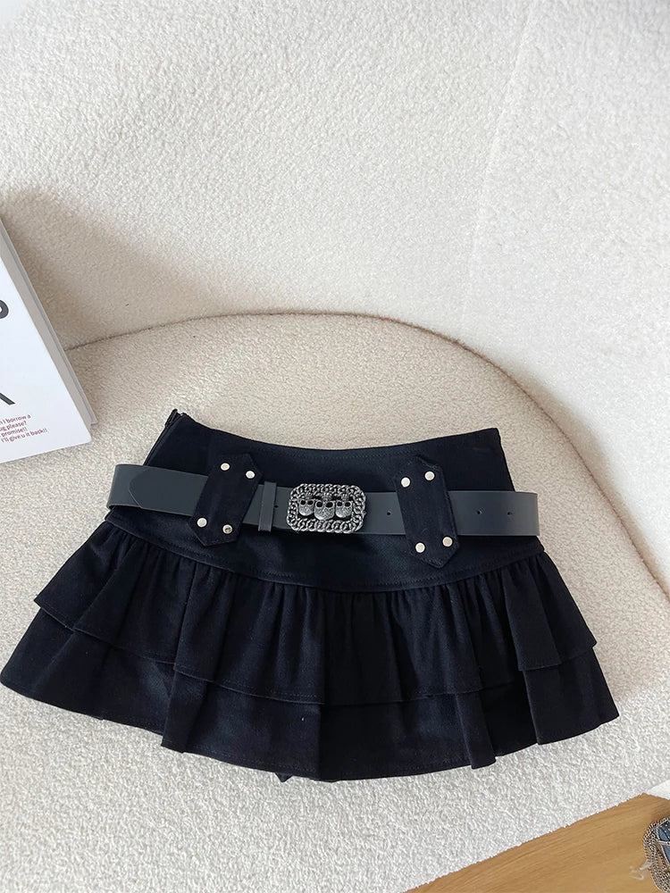 liwuka Summer Women Dark Academia Mini Skirt Gyaru Harajuku 2000s Preppy Skirt With Belt Japanese Y2k Streetwear Kpop Chic Goth Hot New