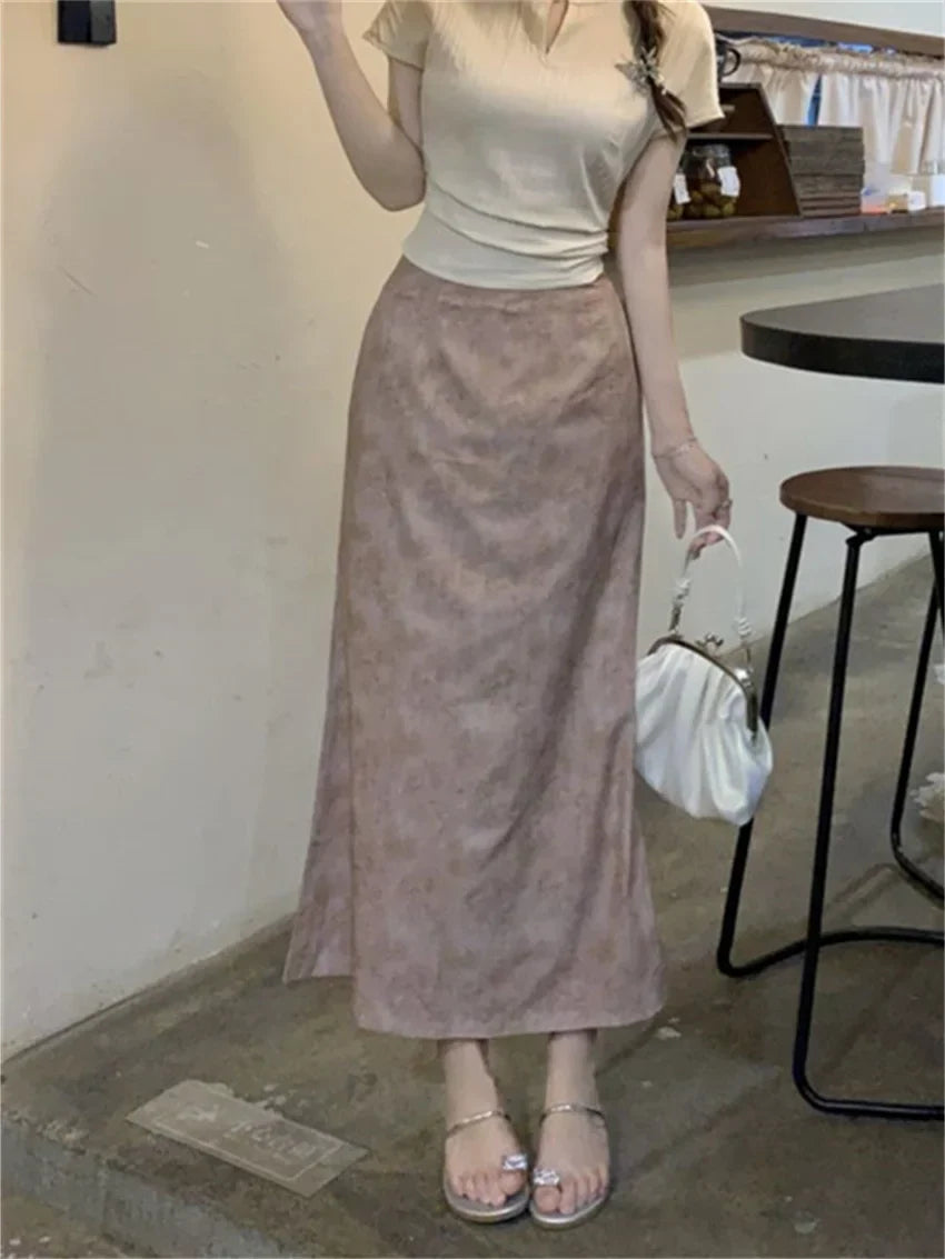 liwuka High Waist Gentle Long Skirts Slim-Fit Office Wear Lady Florals Vintage Autumn Chic New Bodycon Printed Work Wear