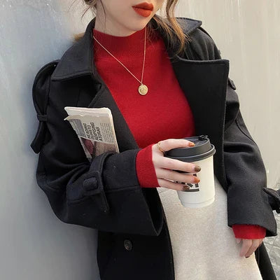 liwuka Autumn Winter Women Mock neck Sweaters Pullover Tops Knitwear Fashion Female Long Sleeve Skinny Elastic Casual Knitted Shirts