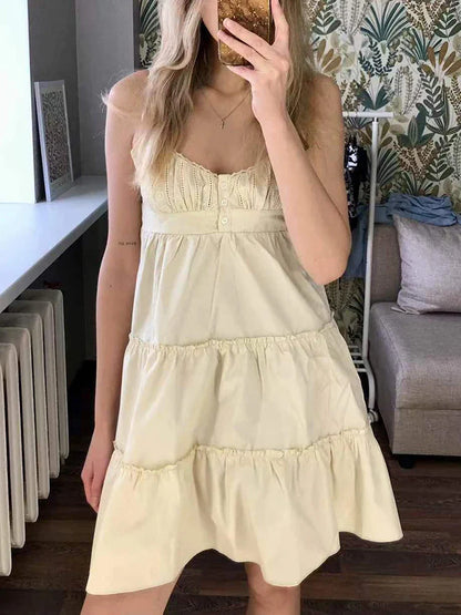 liwuka Vintage Girls y2k Sweet Cascading Yellow Dress 2024 Fashion Ladies Soft Cotton Cute Midi Dresses for Women Chic Outfits