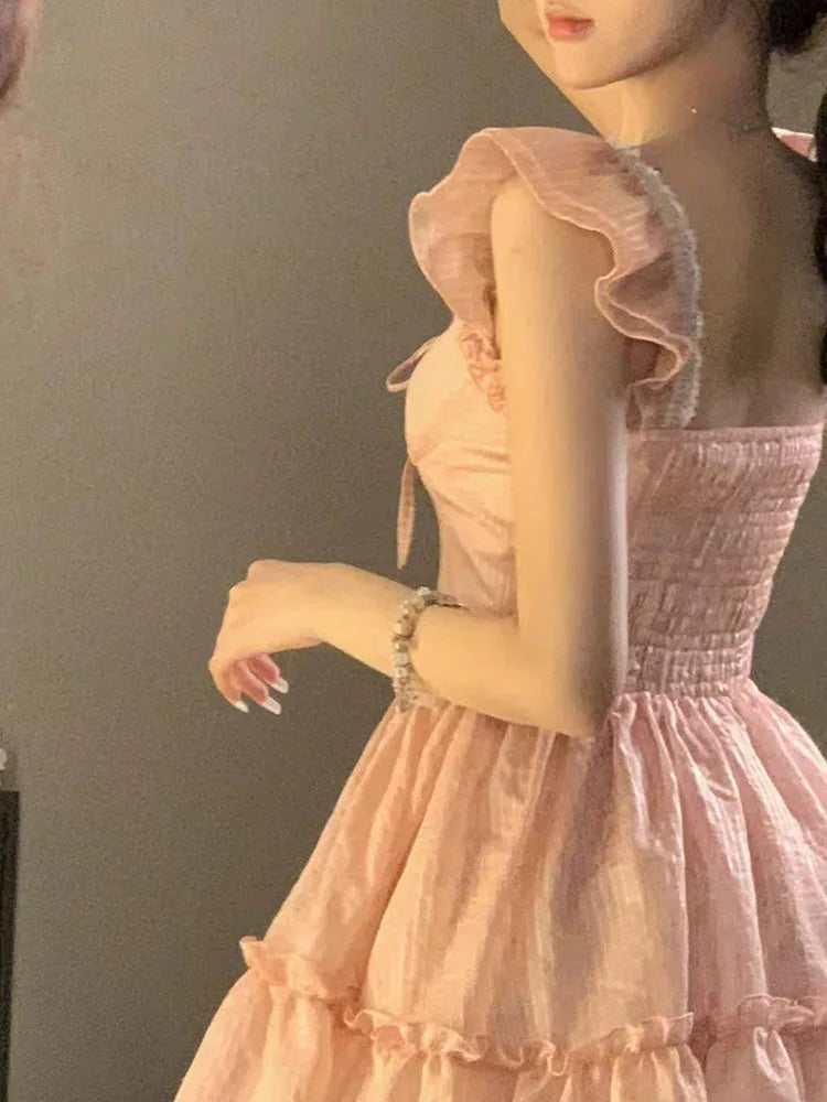 liwuka Japanese Kawaii Dress for Women French Style Elegant Fashion Dress Lace Up Solid Sweet Bow 2024 New Spring Summer Dress