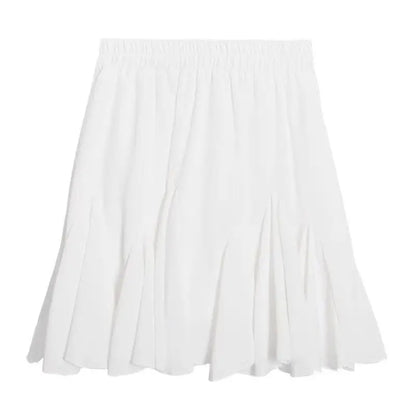 liwuka Summer White Mini Skirt A-line High Waist  Sexy Cute Ruffle Vintage Tennis Skirt Black Elastic Waist Tutu Short Skirts for Women