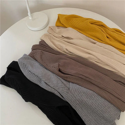 liwuka Autumn Winter Knitwear Tops Fashion Female Long Sleeve Skinny Elastic Casual V-neck Knitted Shirts Women Pullover Sweaters