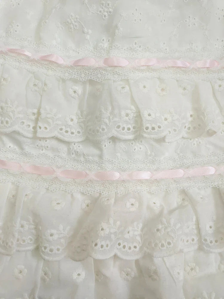 liwuka Cotton Shorts Skirt Women Lace Embroidery Elastic Waist Cute Mini Cake Skirt for Sweet Girls Lolita Style Kawaii Clothes