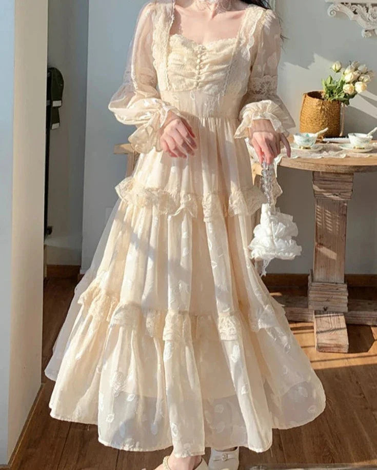 liwuka Court Vintage Fairy Dress Women Sweet Ruffles High Waist Elegant Princess Dress Female Summer Casual Classy Party Dress New