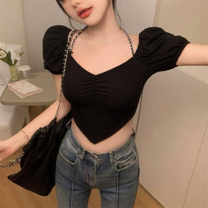 liwuka Backless Short Sleeve T-shirts Women Sexy Slim Club Retro Irregular High Street Y2k Clothes Summer Crop Tops Ropa Mujer Stylish