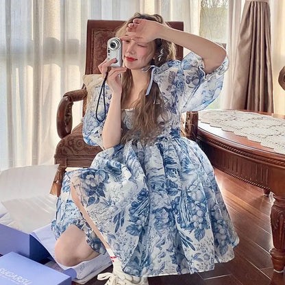 liwuka French Puff Short Sleeve Princess Dress Women's Slim Waist Wrapped Mini Dresses 2023 Summer Fashion New Fashion Vestidos