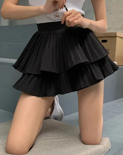 liwuka Woman Solid Y2K Pleated White Skirt 2024 Summer High Waist Layered Ruffles Mini Skirt Preppy Style Fashion Faldas Para Mujeres