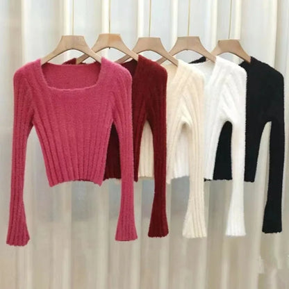 liwuka Autumn Winter Knitting Crop Tops Women Skinny Sweaters Bottom Shirts Fashion Female Long Sleeve Pullover Casual Knitted Sweater