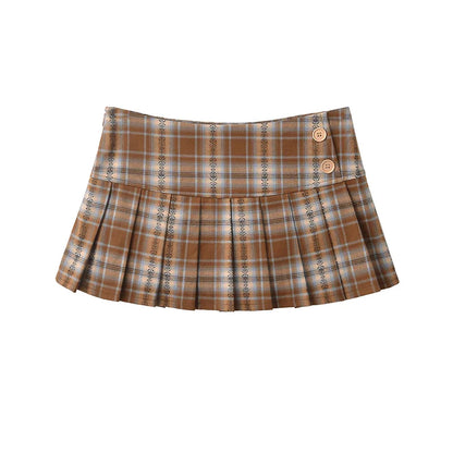 liwuka Mini Skirts For Woman Korean Fashion Khaki Plaid Skirts Women Y2k Clothes Low Waist Skirt Harajuku Vintage Pleated Skirts Preppy