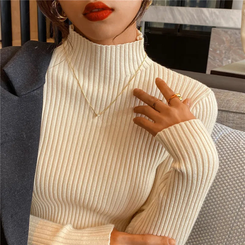 liwuka Women Sweaters Cute Button Up O-Neck Long Sleeve Pullovers Autumn Knitted Bottoming Shirts Korean Single Breasted Undercoat Tops