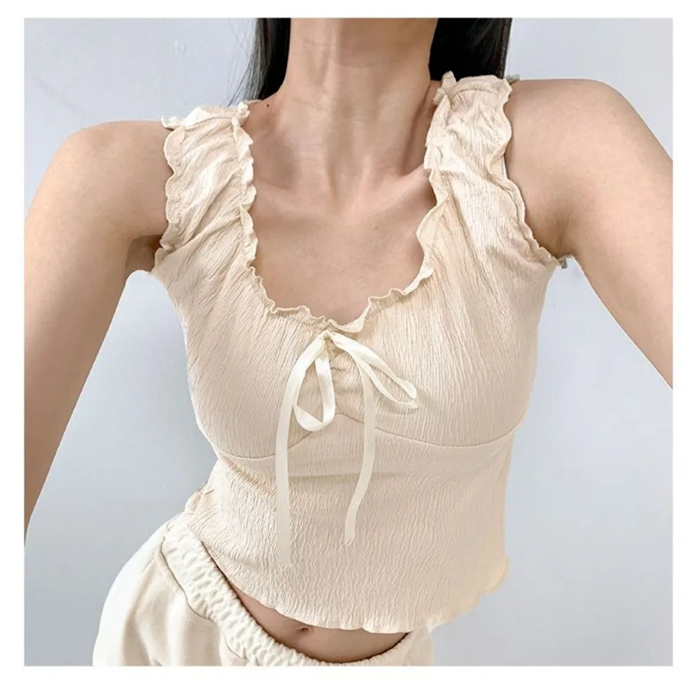 liwuka Small undershirt female fashion pure desire wind inside take navel design sense of the top summer new external wear tieropesling