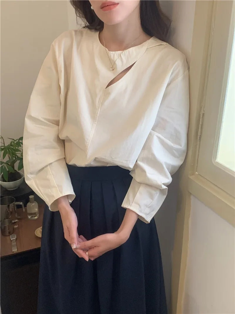 liwuka Summer Women Blouse Spring Shirt Female Woman Blouse Maxi Blusas Chiffon Casual Elegant Vintage Long Sleeve Oversize Loose White