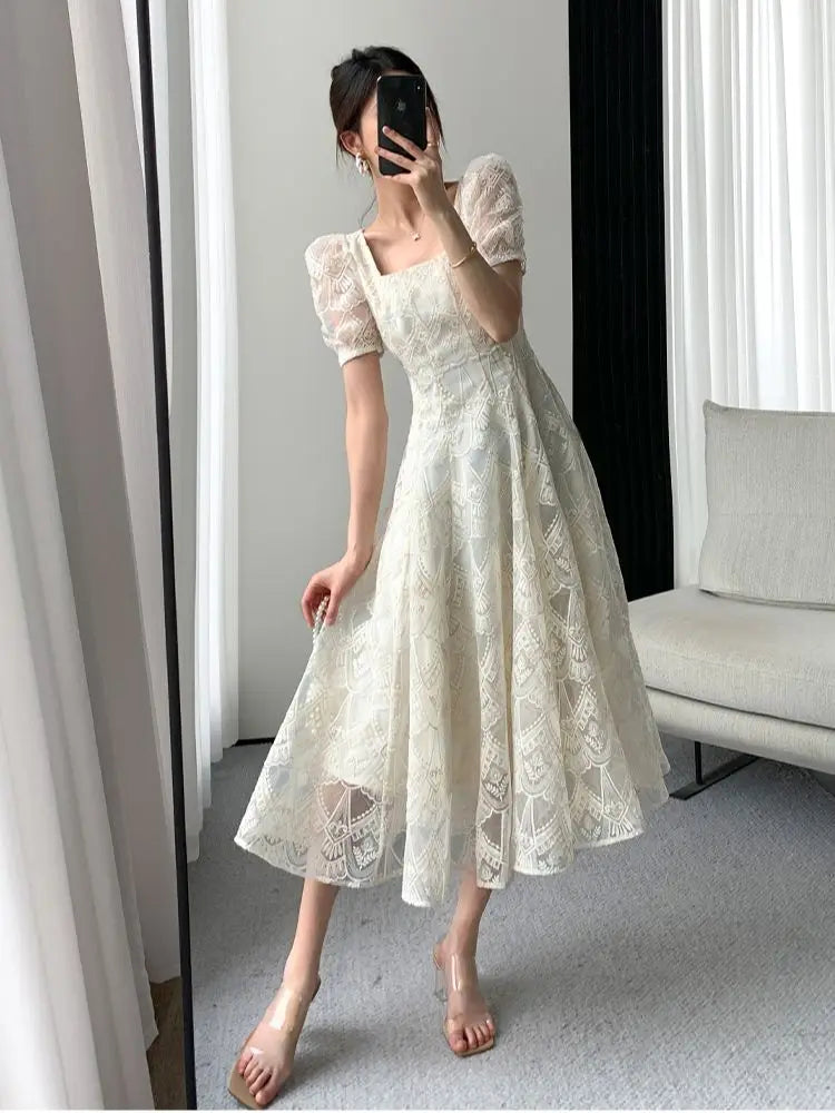 liwuka Summer French Style Women Elegant Party Midi Dress Female Fashion A Line Lady Clothes Vestidos