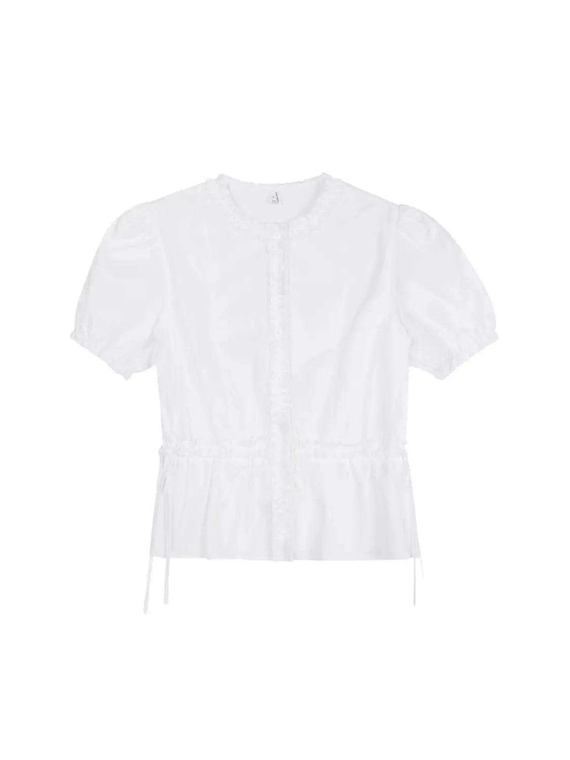 liwuka Fairycore White Blouse Women Short Sleeve Slimming Waist Shirts Feminina Ladies Cropped Tops Korean Fashion Chic New