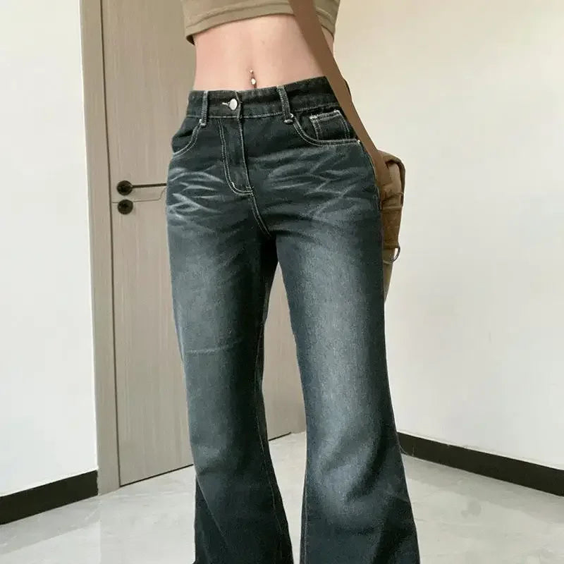 liwuka Women‘s Y2K Vintage Gothic Denim Jeans Long Pants Casual Party Street Spring Fall Wide-Legs Aesthetic 2000s Trousers